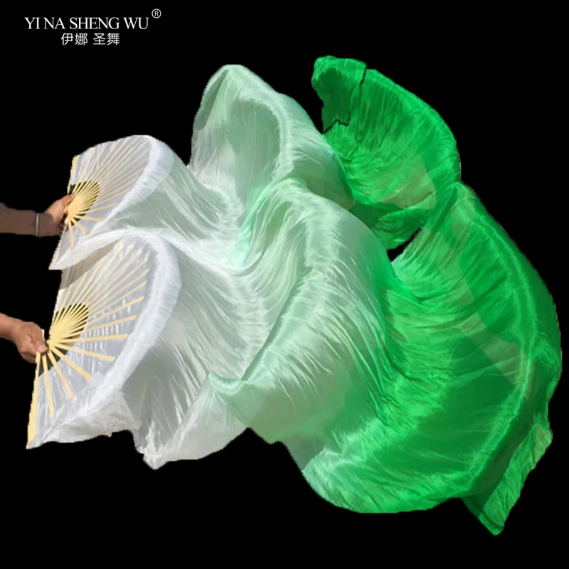 1 para wysokiej jakości prawdziwego jedwabiu wachlarz do tańca brzucha chiński ręcznie barwiony tancerz praktyka długie jedwabne wachlarze