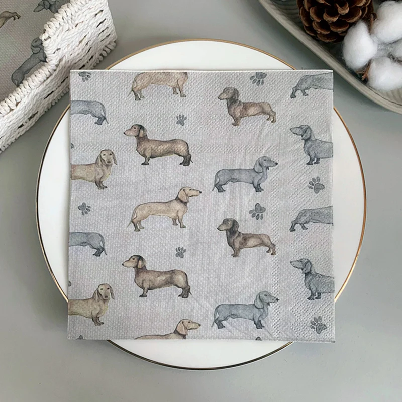 

20 детской бумажной салфетки в виде мультяшной таксы с животными, бумажные салфетки в виде животных для украшения детского дня рождения