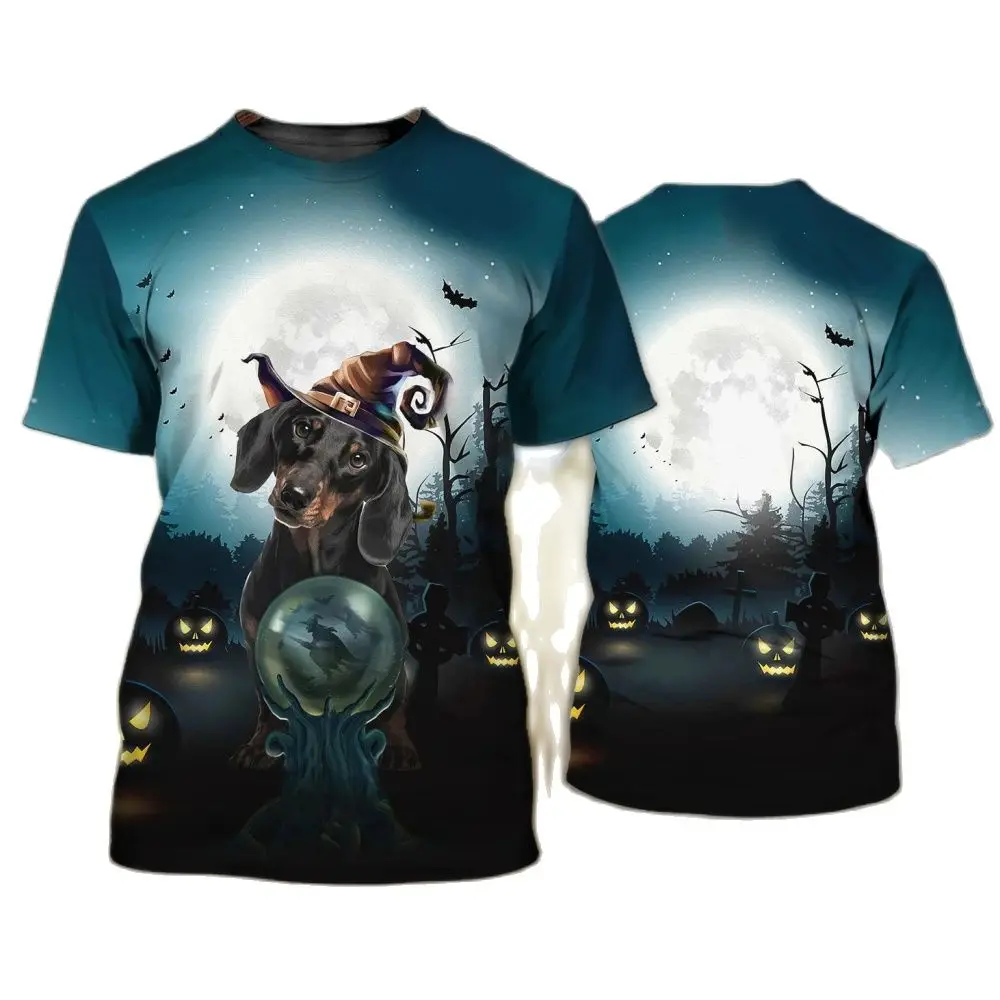 Летняя мужская футболка на Хэллоуин с милым рисунком Джек-о фонариком котом