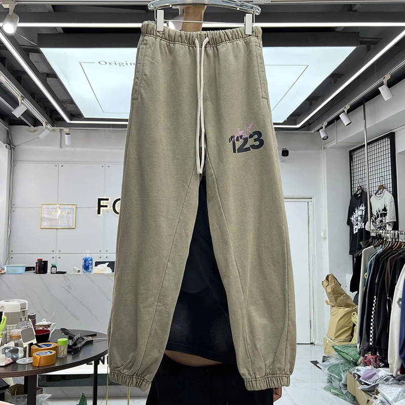 

Patchwork Khaki RRR123 Sweatpants Men Women Best Quality Drawstring Heavy Fabric RRR 123 Pants Trousers kanye