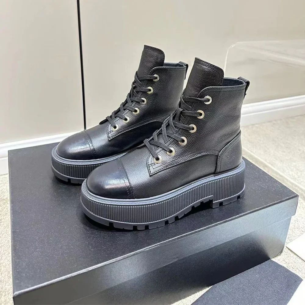 

Ботинки Martin в британском стиле, высокие ботинки на толстой подошве, женские осенние роскошные кожаные мотоциклетные ботинки на шнуровке, новинка 2023