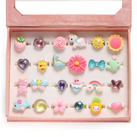 Rings with precious stones for a little girl in a box, adjustable, without duplication, rings for girls for role -playing games and dresses ...