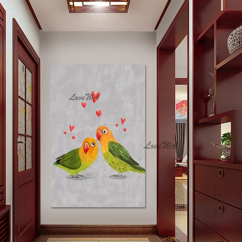 Картина маслом ручной работы с двумя симпатичными попугаями животные холст