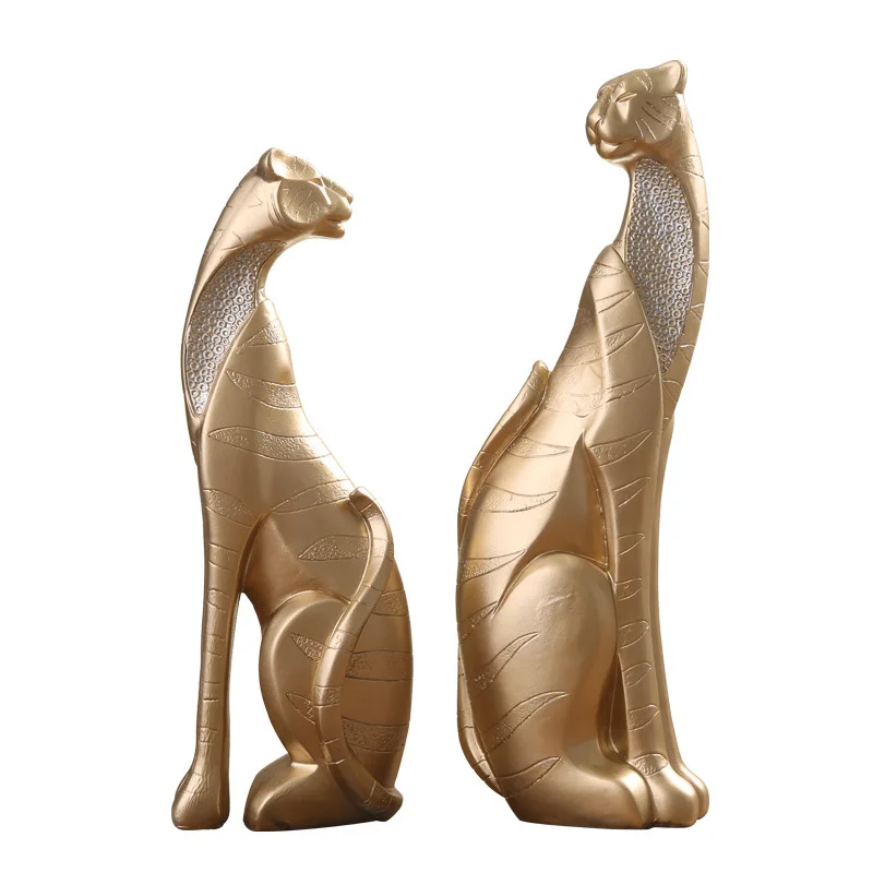 

2pcs/set Nordic Resin Animal Sculpture Double Tiger Leopard Statue Livingroom TV Cabinet Home Decoration Modern Crafts gold blue