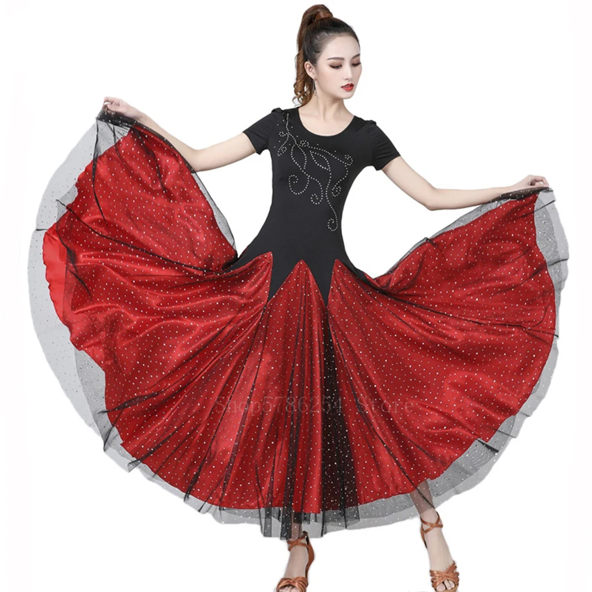 

Women Dancing Dress Gypsy Flamenco Bullfight Ballroom Stage Costume Elegant Sequin Mesh Classical Modern Waltz Swing Dresses