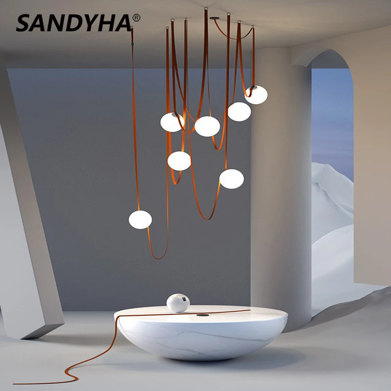 

SANDYHA Luminarias Pendentes E Lustres Lamp for Bedroom Living Room Chandelier Belt Design Led Light Lustre Para Sala De Jantar