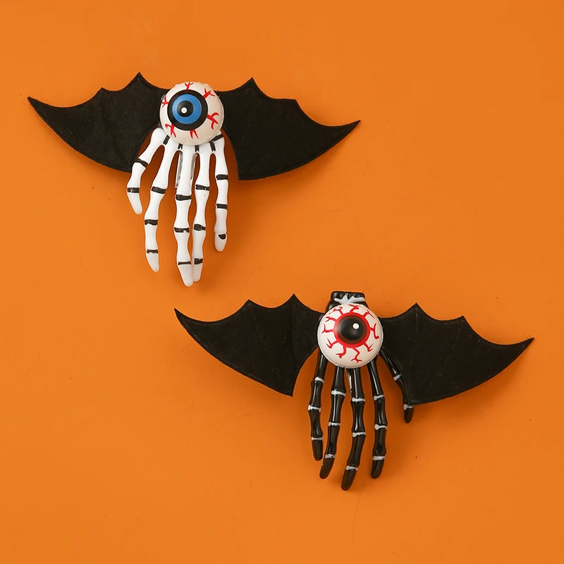 

New 2pc/Set Halloween Bow Skeleton Hands Clips Ghost Claw Skull Hairpin With Eyeball Hair Accessories for Kid Girl Hairclip Gift