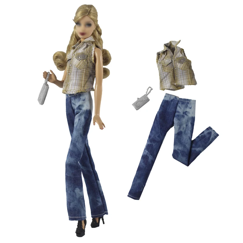 

Plaid Blouse Jeans Pants Purse For Barbie Doll Clothes Top Trousers Outfits 1/6 Dolls Accessories For Barbie Clothes Kids Toys