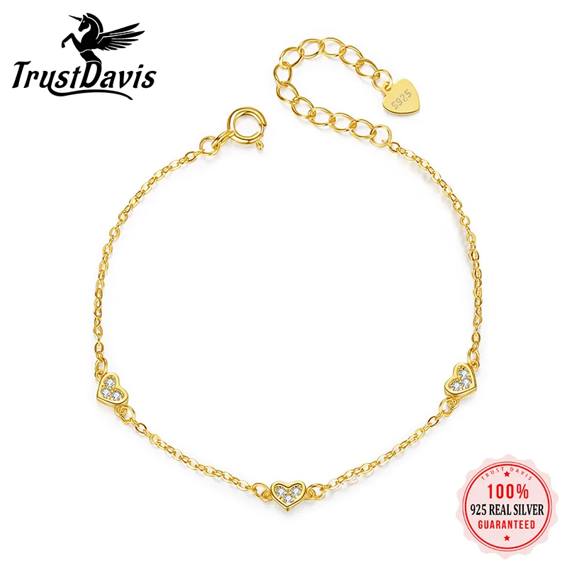 

TrustDavis 925 Настоящее Стерлинговое Серебро 14K позолоченное романтическое женское модное очаровательное ювелирное изделие L095