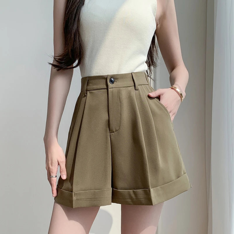 Casual Shorts Women Elastic High Waisted Shorts Basic Women's Summer Shorts Loose Elegant Womens Clothing A-line OL Women Shorts