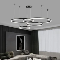 modern round ring led pendant lamp dimmable black gold brown for bedroom living dining room haning home decor lusters luminaires