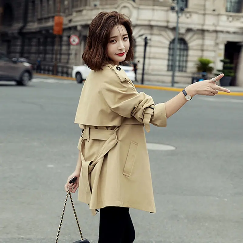 

Женский однобортный тренчкот с поясом, повседневный простой классический короткий тренчкот, ветровка, весна-осень 2022