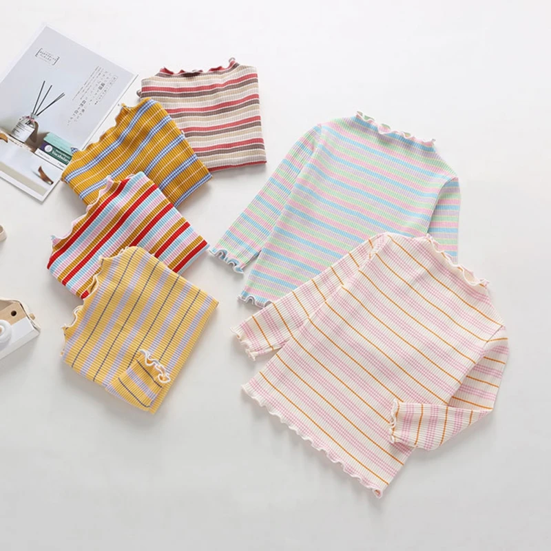 Хлопковые Толстовки В Радужную Полоску Для Детей Детская Футболка С Длинными