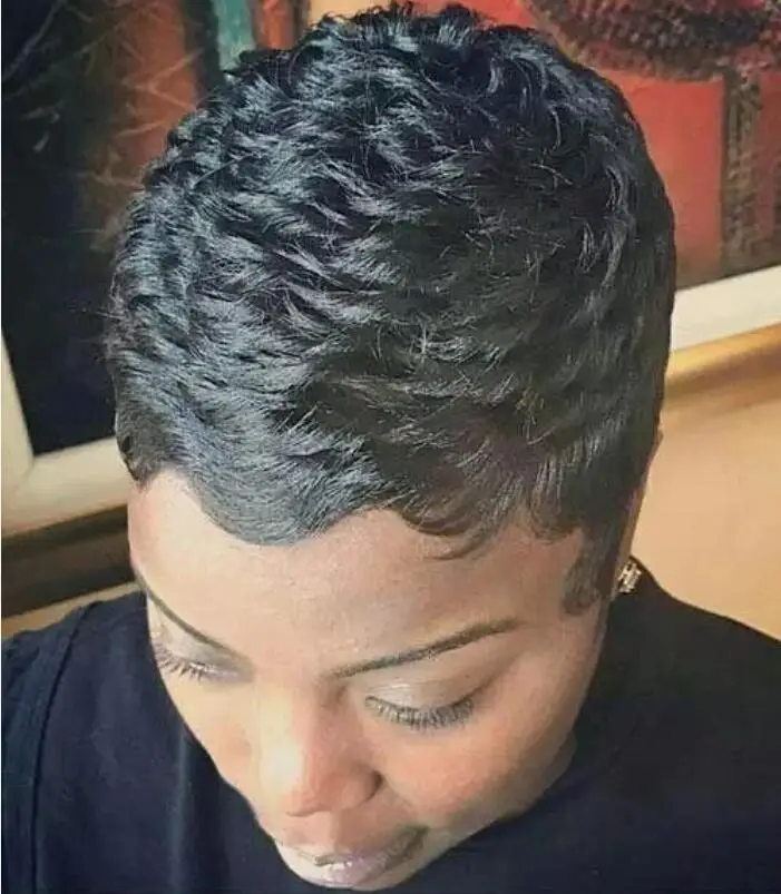 100% человеческие волосы вырезанные накладные парики черные короткие волнистые