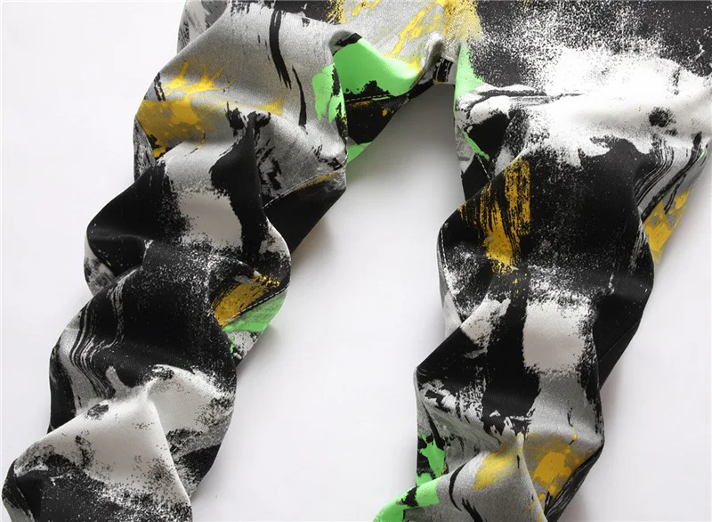 Mens Casual Jeans Mid Waist Trousers Oil Painting Rendering Style Slim Stretch Digital Printing malePencil Pants