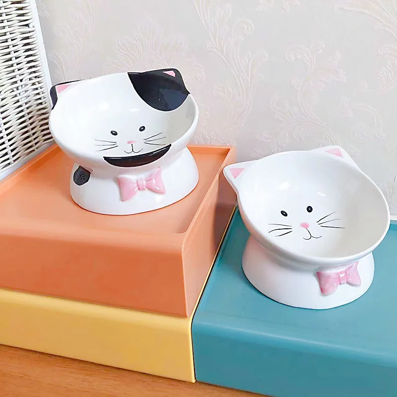 

Cat Bowl High Foot Dog Bowl Neck Protector Cat Pet Food Water Bowl Anti-tip Binaural Pet Feeding Cat Accessory Pet Dessert Bowl