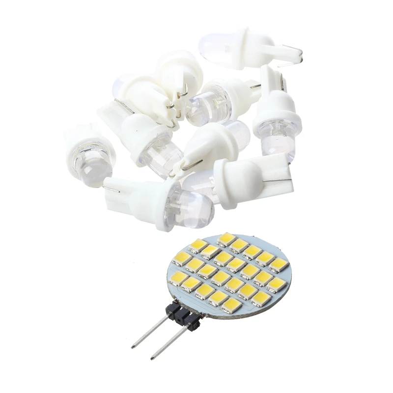 

10X Car T10 White LED Dome Bulb License Plate Interior Light Lamp 24V & 1X G4 Bulb Spot Lamp Bulb 12V DC 24 LED 1W