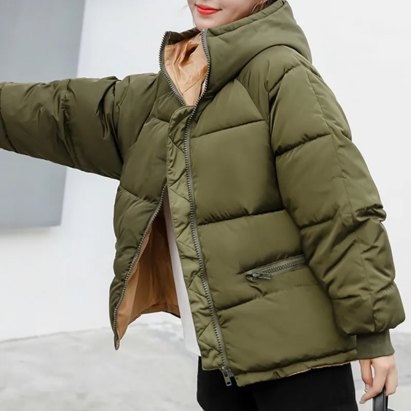 New Winter Women Jacket Hooded Cotton Padded Casual Female  Coat Long Sleeve Outwear Fashion Korean Style  Short Warmth Parka