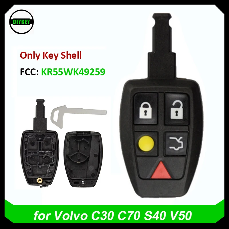 

DIYKEY 5 Button Remote Key Case Housing Keyless Smart Key Shell Fob for Volvo C30 C70 S40 V50 2004-2013 KR55WK49259
