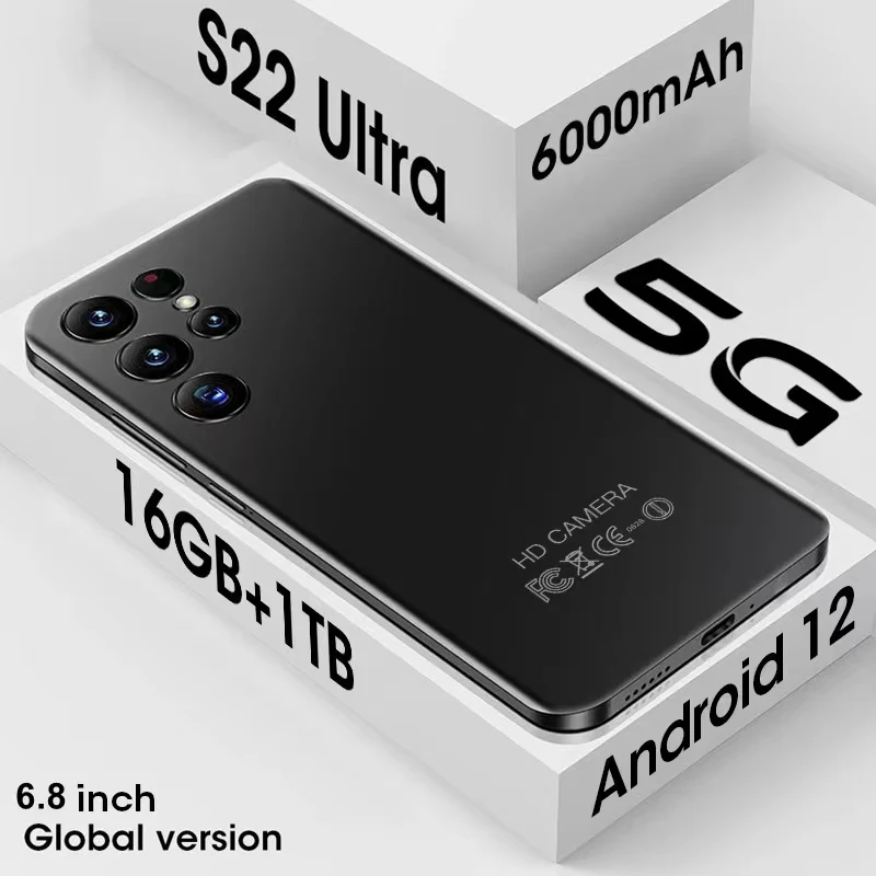 

New S22 Ultra Smartphone 6.8Inch Mobile Phones Android12 Sanpdragon8 telefone 6000mAh 16+1TB Cell phones Camera Unlock 5G Handys