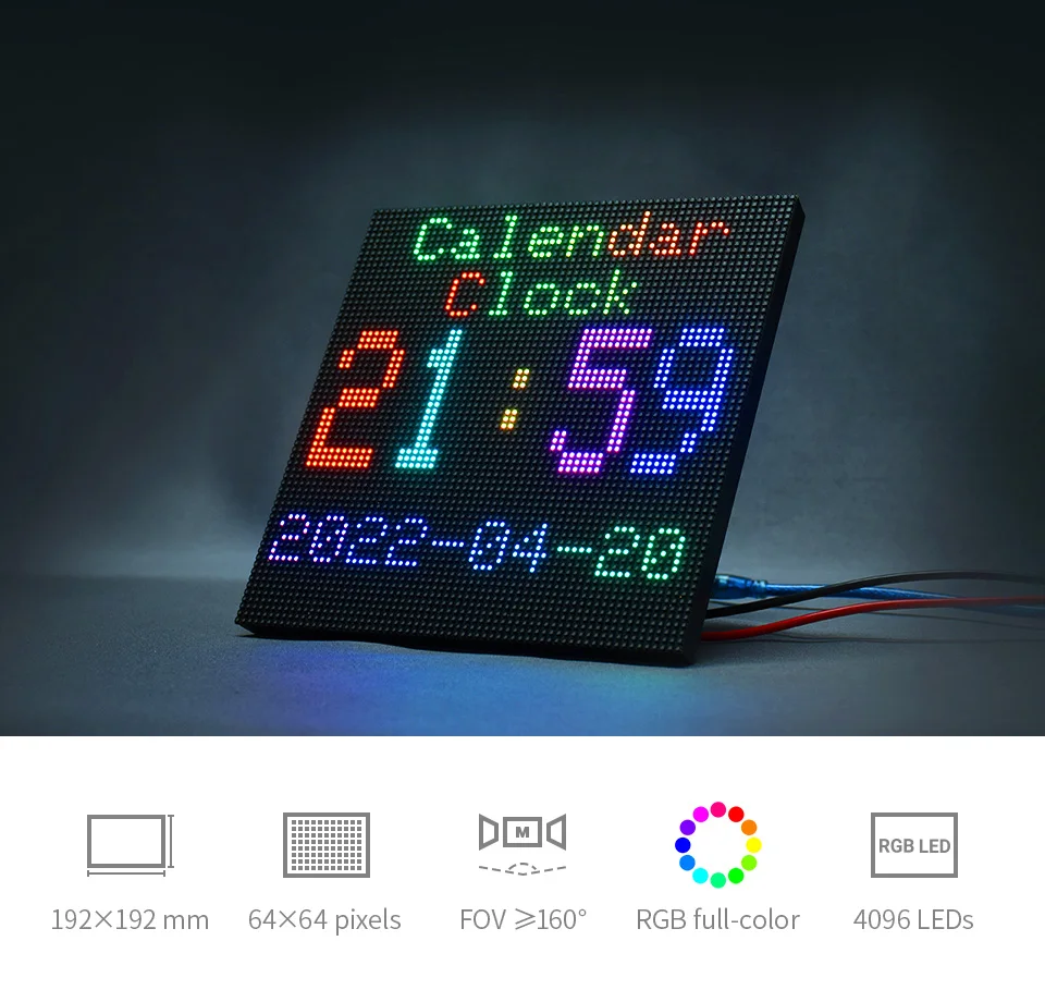 Фото Полноцветная светодиодная матричная панель Waveshare RGB, совместимая с Raspberry Pi и Arduino, 4096 отдельных RGB-светодиодов, шаг 3 мм. №4