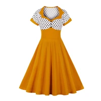 hepburn polka dot square neck dress retro dress swing skirt