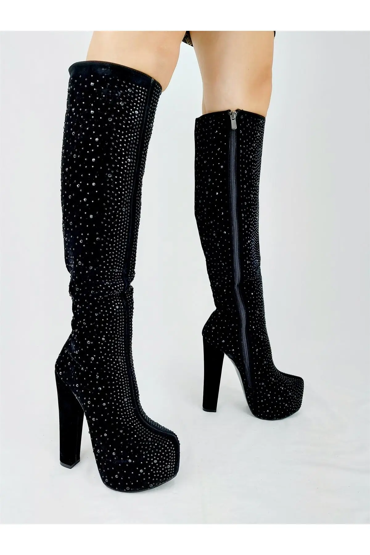 Women's Fashion Suede Black Stony Below Boots