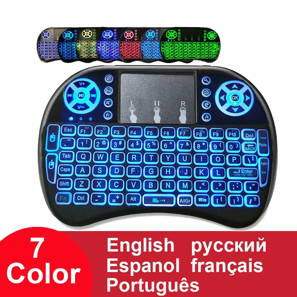 

Backlit English Russian French Spanish Portuguese 2.4G Air Mouse Remote Touchpad for Android TV Box PC I8 Mini Wireless Keyboard
