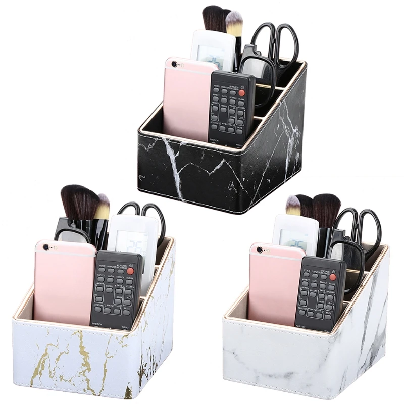 

Multi-function Marble Leather Desk Stationery Pencil Holder Mobile Phone Remote Control Storage Box