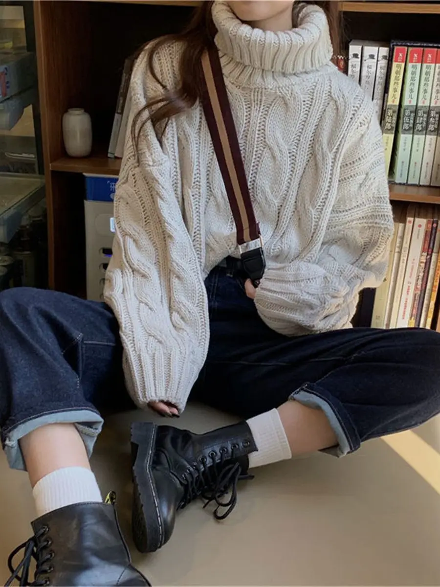 Кроп-Топ женский в стиле оверсайз пикантный вязаный свитер свободная водолазка