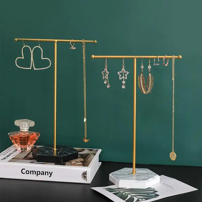 

High Quality Metal T-shaped Wooden Bottom Earrings Ring Necklace Watch Jewelry Shelf Counter Pendant Jewelry Display Stand