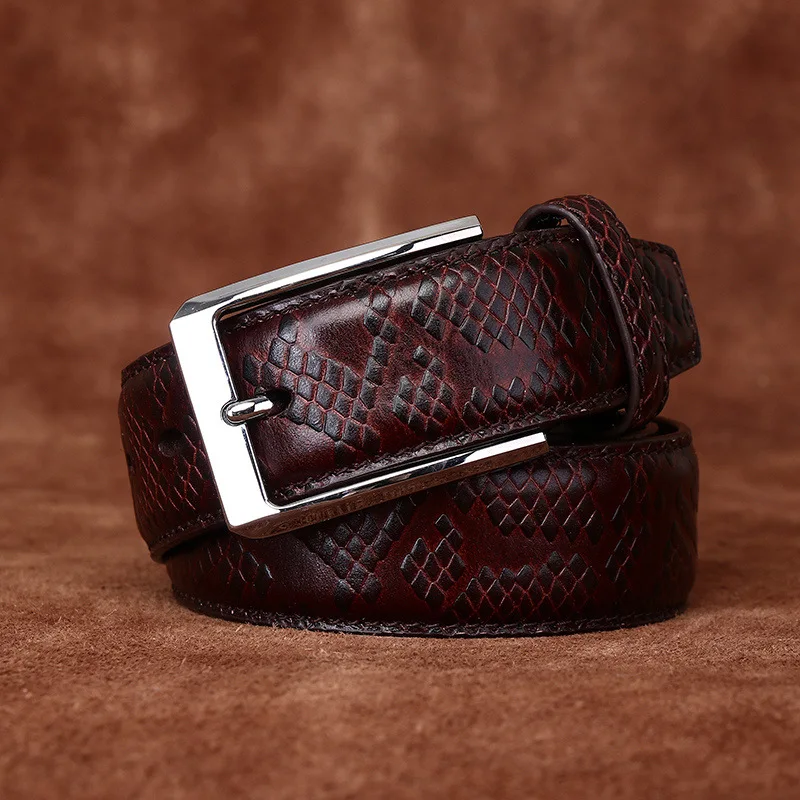 Ремень мужской из натуральной кожи 3 5 см со змеиной пряжкой