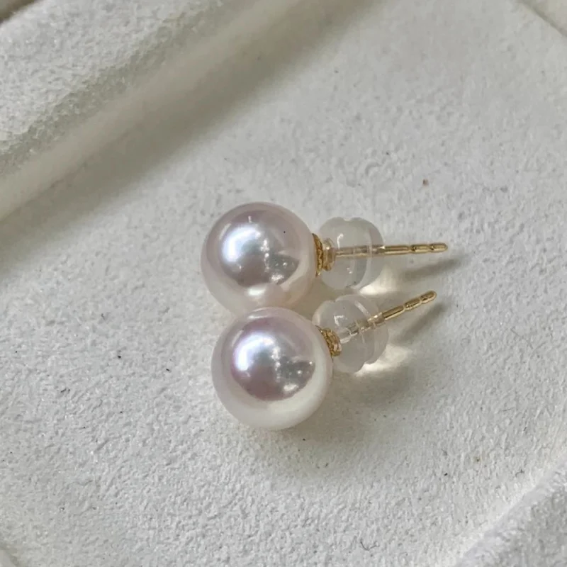 Классические серьги Akoya из 18-каратного золота с натуральным морским жемчугом 7 5-8