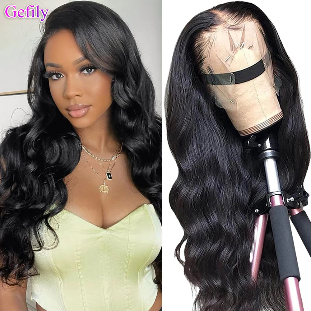 

Gefily Body Wave Wigs Lace Frontal Human Hair Wigs 13x4 HD Transparent Lace Wig 180Density for Women PrePlucked With Baby hair