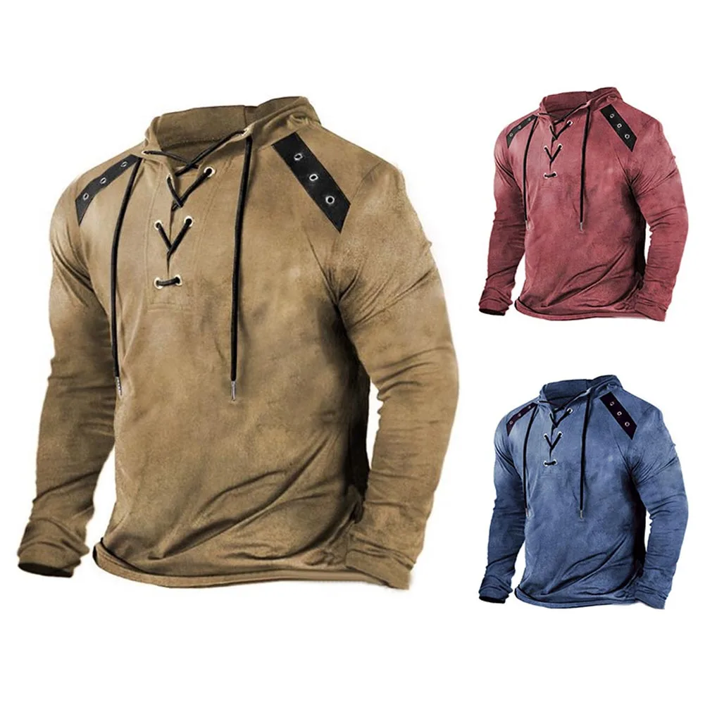 

Mens Vintage Hoodie Thermal Sweatshirt Solid Color Casual Top Coat Outerwear Drawstring Pullover Oversized Long Sleeve T-shirts