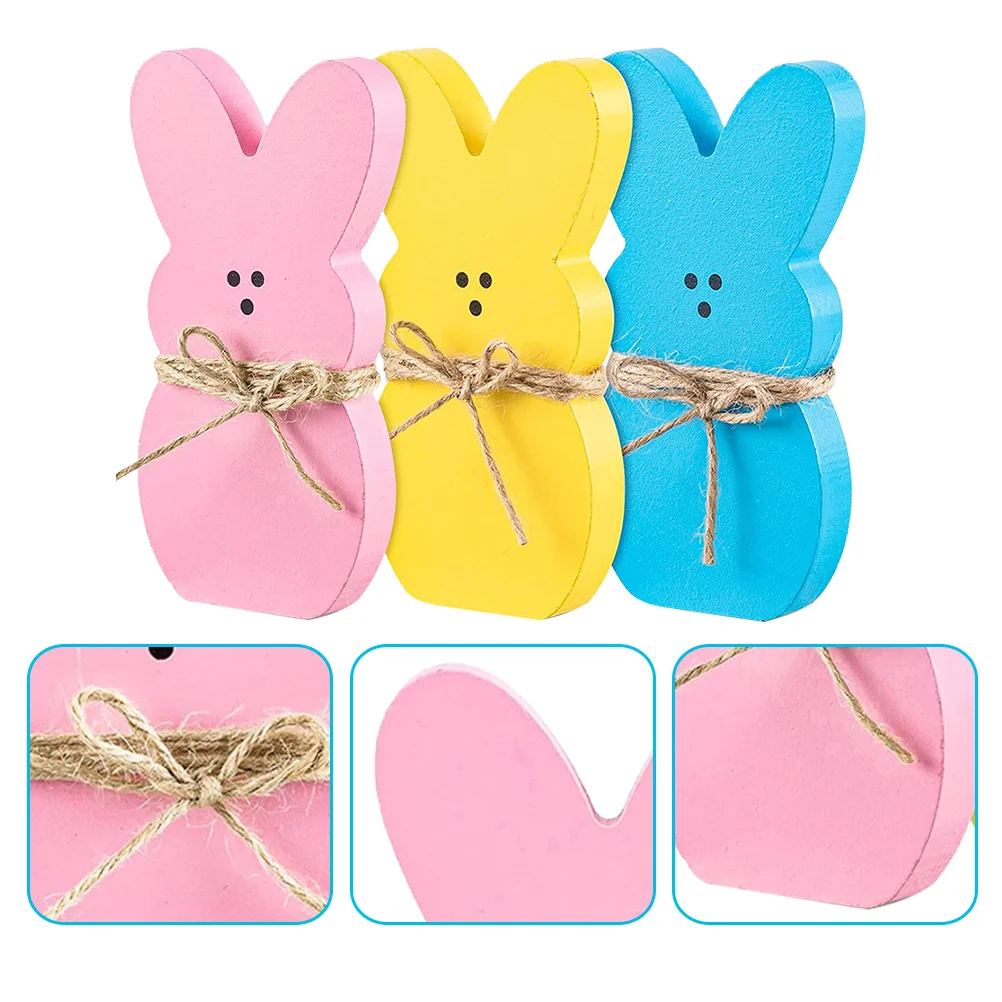 

3 Pcs Spring Wooden Sign Home Décor Holiday Desk Ornaments Spring Decor Easter Bunny Toy Rabbit Tabletop Centerpiece