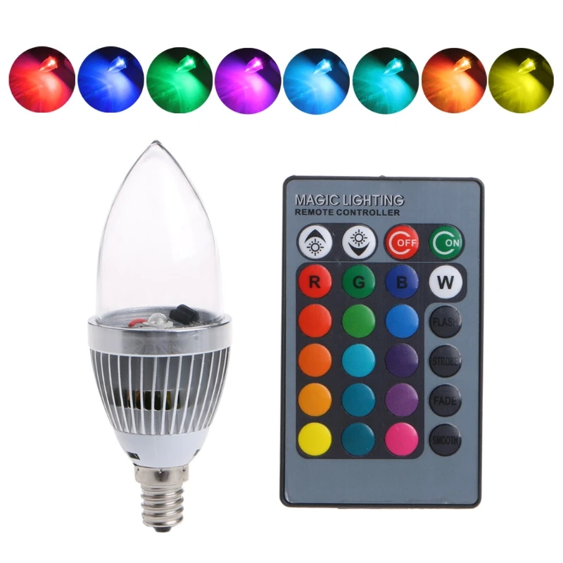 

E14 3W RGB LED 15 Colors Changing Candle Light Bulb Lamp w/Remote Control AC85-265V Drop Shipping