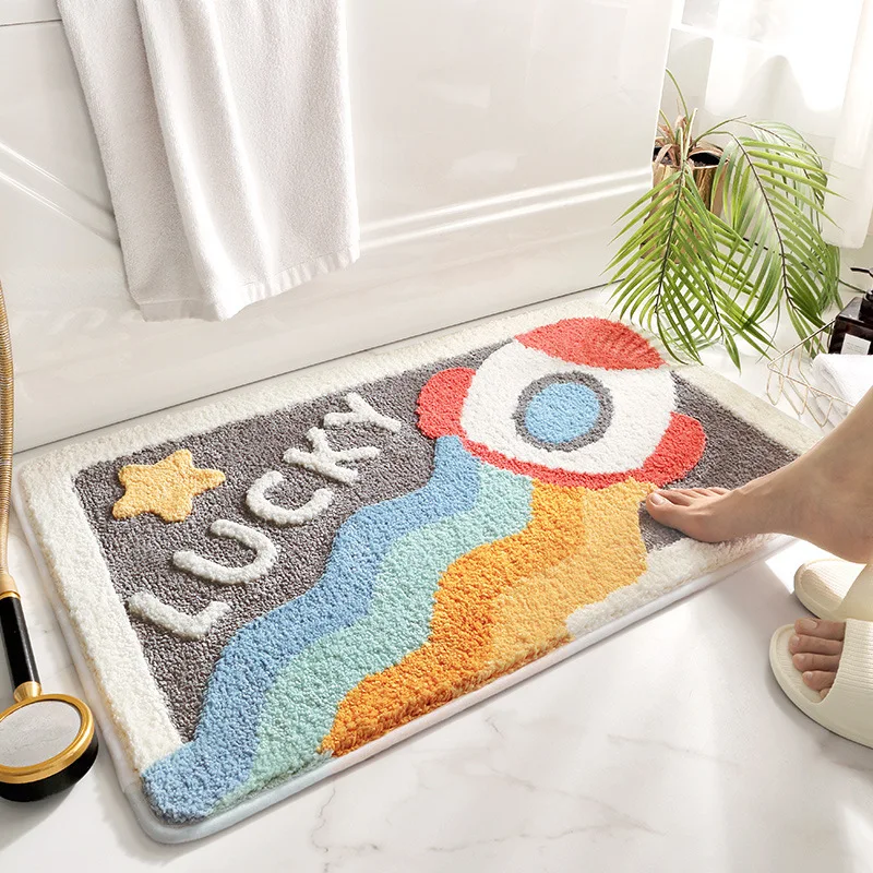 

Bathroom Doormats Flocked Floor Mat Modern Home Water Absorption Quick Drying Carpet TPR Non-slip Balcony Machine Washable Rug
