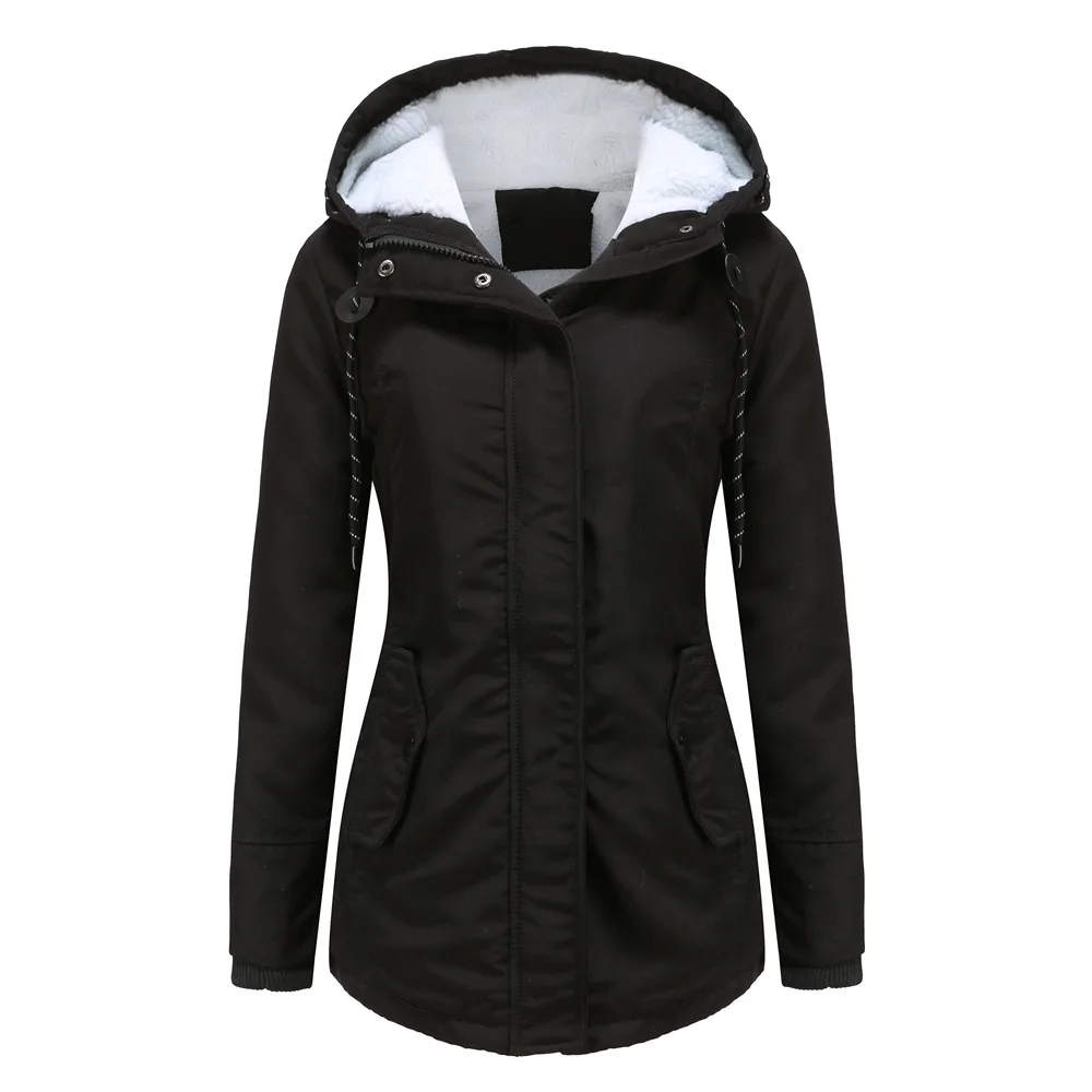 2022 Parka Autumn Winter Lamb Fleece Cotton Coat Women's Thickened Cashmere Cotton Dress Women's Casual Hooded Coat