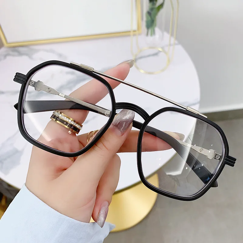 

2023 New Keluo Anti-Blue Light Glasses Metal Double Beam Large Frame with Myopic Glasses Option Glasses Fashion Plain Glasses