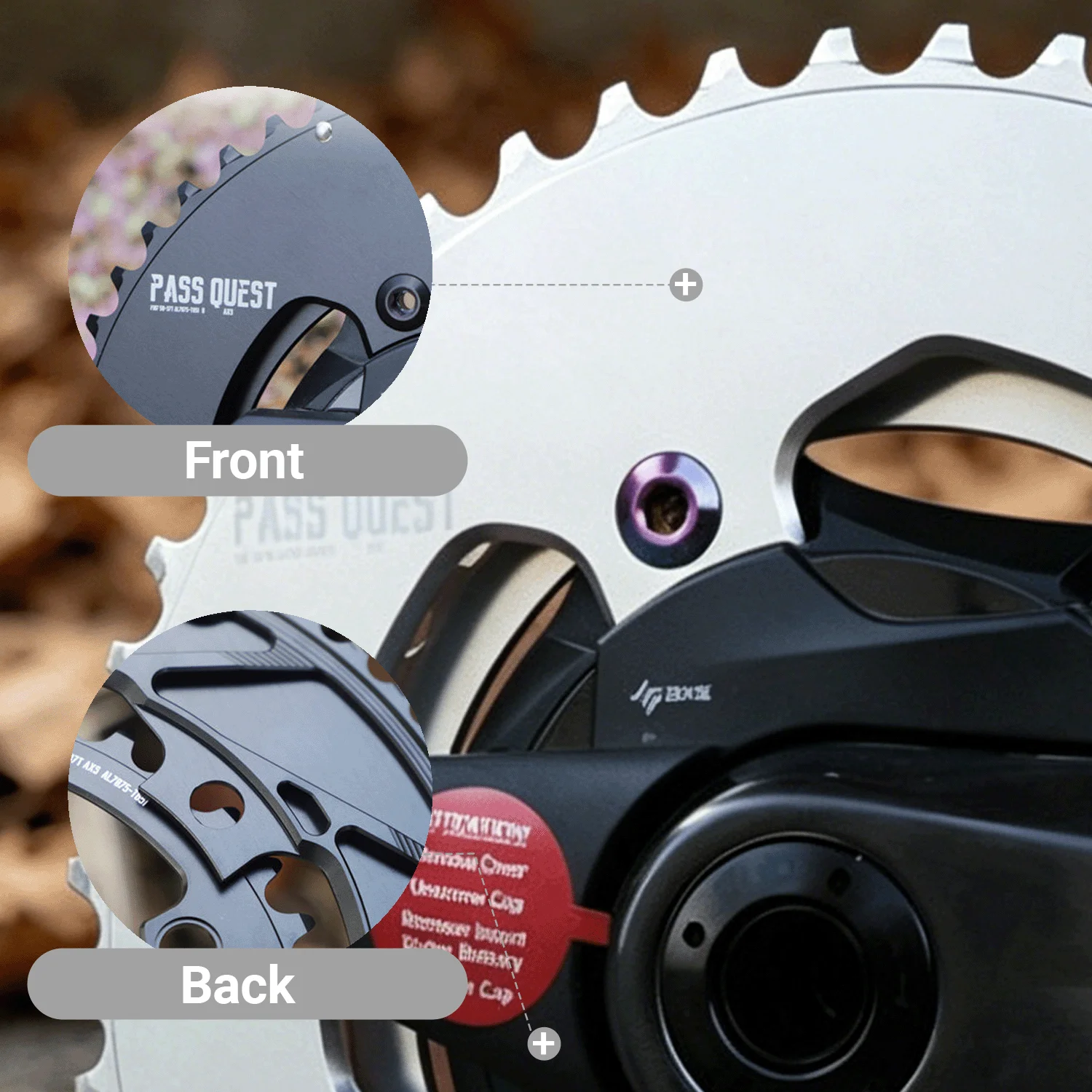 Фото Звездочка PASS QUEST 107 BCD с 4 креплениями для Sram Force 46 33 48 35, Quarq Powermeter 2x AXS, 12-скоростная, двойная. №5