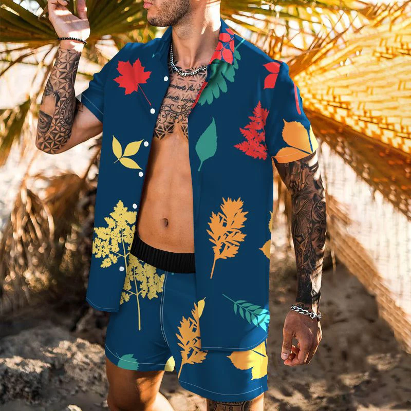 

2022 Summer Men High Quality Hawaiian Sets Printing Short Sleeve Shirt Beach Shorts Streetwear Holiday Mens Two Piece Suit Trend