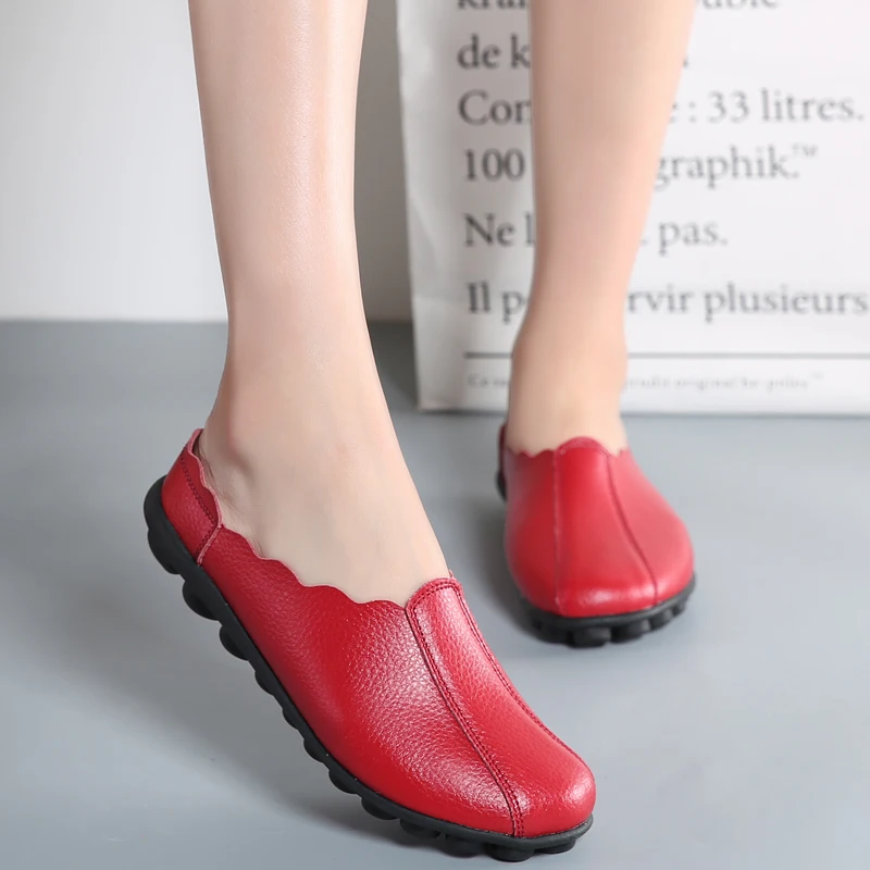 

Туфли женские из мягкой натуральной кожи, повседневные лоферы, без застежки, плоская подошва, большие размеры 35-43