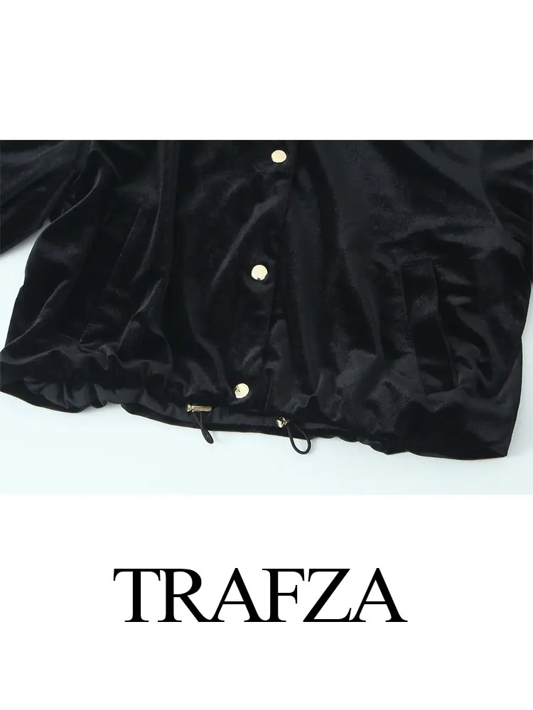 TRAFZA 2024 осенний женский модный бархатный комплект брюк короткое пальто с длинными