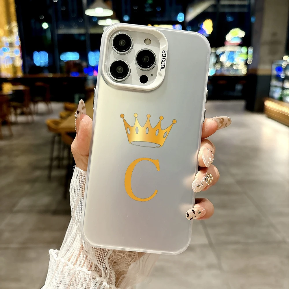 Серебристый чехол IMD для iPhone 17 Air, 16 Plus, 16E, 13 MINI, 15, 14, 12, 11 Pro MAX, 7, 8, SE, XR с надписью Crown Letter A to B (art.: 3920dae13a9a5) - 3920dae13a9a5