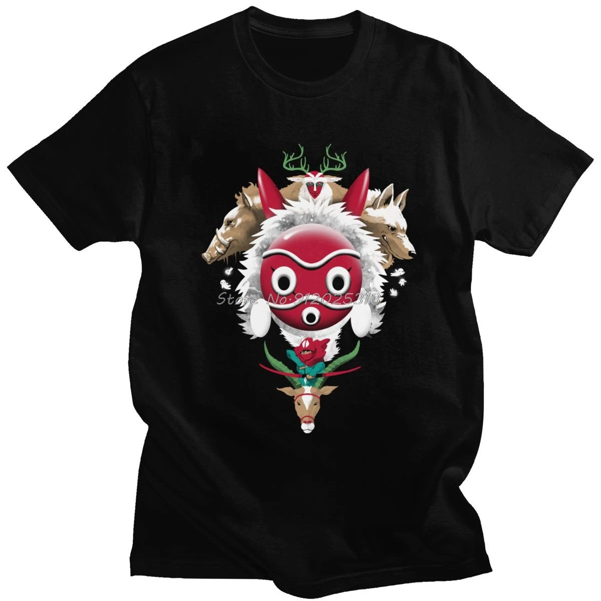 

Classic Princess Mononoke T Shirt Men Hime Wolf T-Shirts Men Short Sleeved Forest Protectors Tee Top Cotton Tshirt Clothes