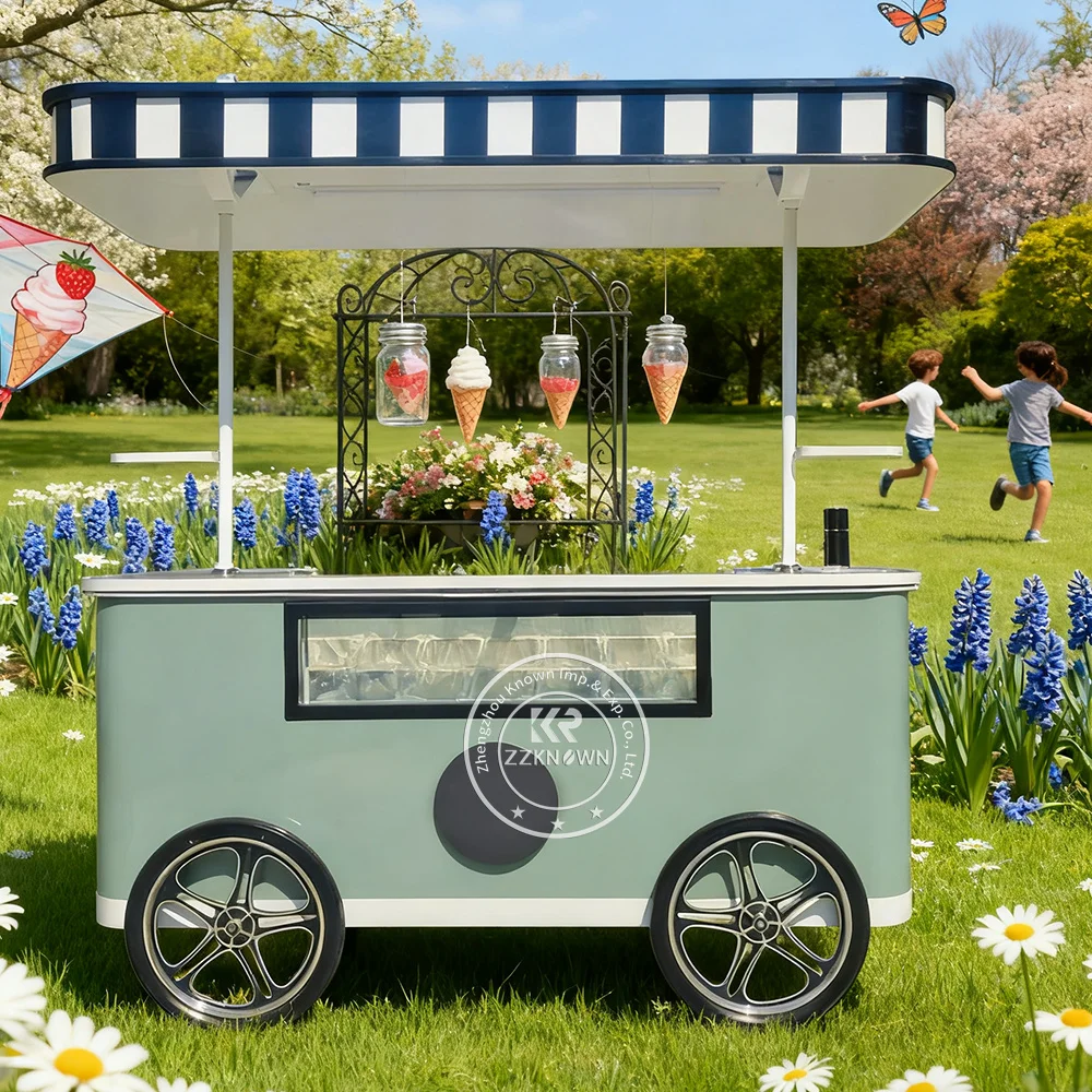 Фото Уличная итальянская ручная тележка для мороженого Gelato, мобильная тележка для еды, грузовик для еды с морозильной камерой №4