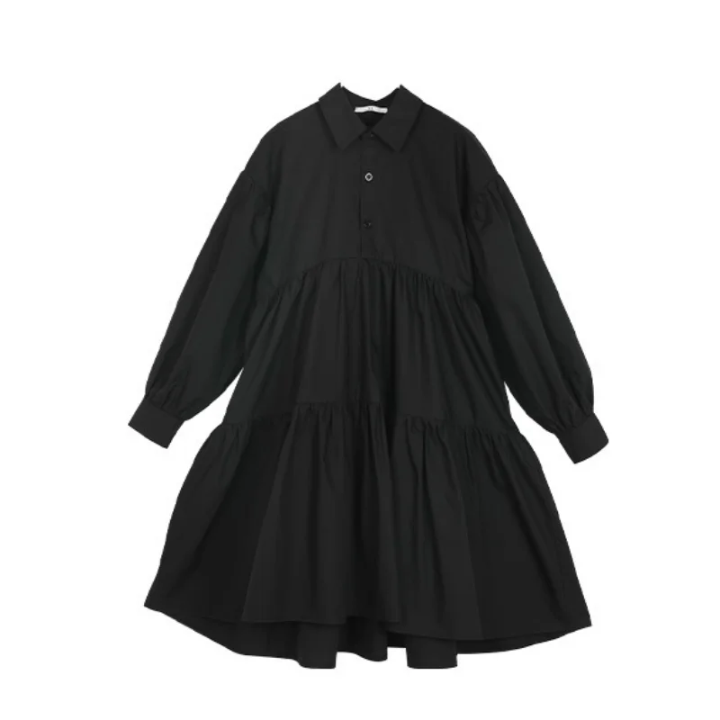 

New 2022 Girls Autumn Cotton Dress Elegant Kids Shirt Dress Layered Teen Children Clothes Buttons Baby Clothing Fashion,#6453