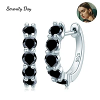 serenity day real 3 5mm moissanite black round hoop 2ct a pair earrings s925 sterling silver fine jewelry for women wedding gift