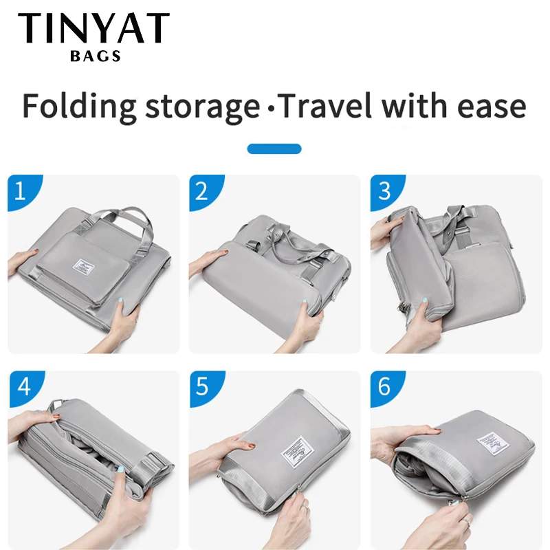 TINYAT Traveling Bags For Ladies Foldable Women Travel Backpack Sports Gym Yoga Waterproof Bag Large Capacity Duffle Handbag